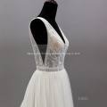 Sexy Backless Sleeveless Illusion V Neck Chapel Train Hot Sale Lace Wedding Dress